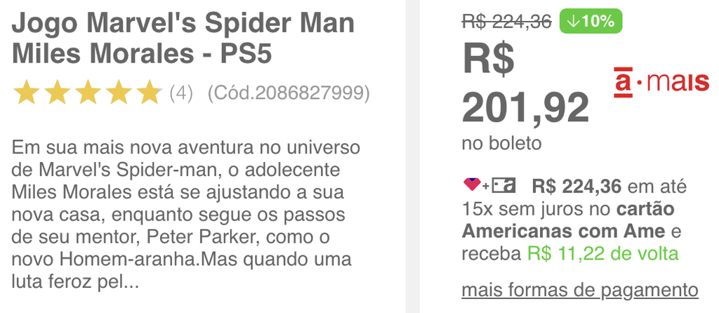 Jogo Ps5 Marvel'S Spider Man Miles Morales em Promoção na Americanas